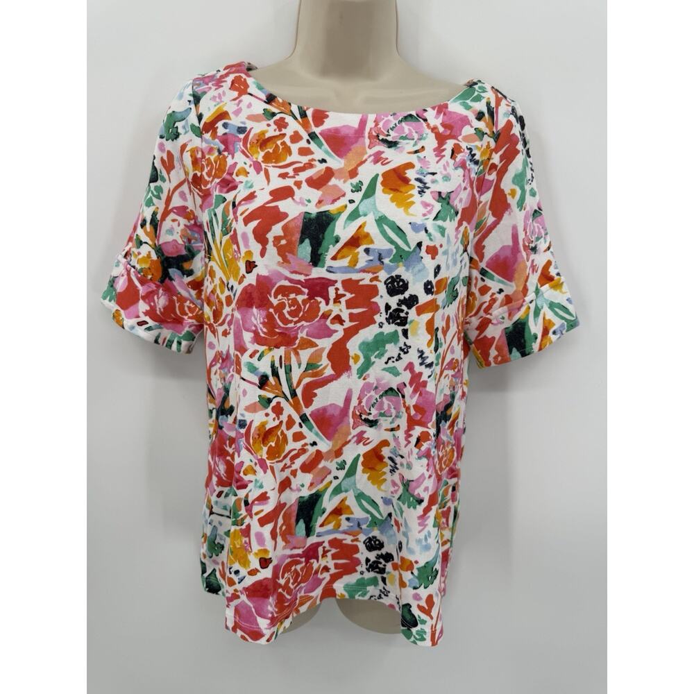 Chicos Abstract Bateau Neck Tee Floral Size 1 Medium
